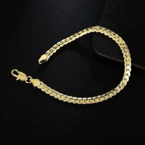 18K gold 5mm Chain Bracelets for Women and Men luxury - 8 inches - Picture 4 of 4